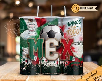 Mexico Soccer Tumbler Wrap – Mexico Football Skinny Tumbler 20oz – Viva Mexico Futbol Fan Gift – Sublimation Design PNG, Instant Download