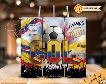 Colombia Soccer Tumbler Wrap – COL Football Skinny Tumbler 20oz – Colombia Futbol Fan Gift 2026 – Sublimation Design PNG, Instant Download