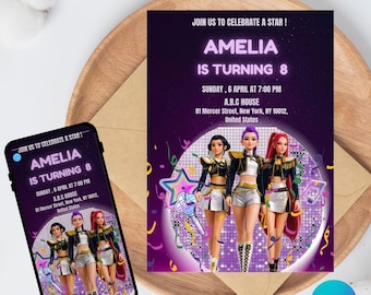 KPOP Birthday Party Invitation Template, Editable Canva Design (5x7), Digital Download.