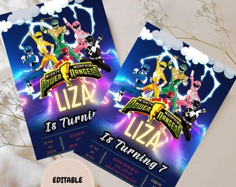 Power Rangers Birthday Party Invitation Template, Editable Canva Design (5x7), Digital Download.