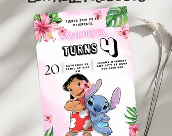 Stitch Birthday Party Invitation Template, Editable Canva Design (5x7), Digital Download.