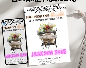 Bridal Shower Invitation Template, Editable Canva Design (5x7), Digital Download.