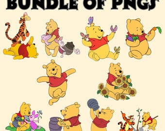 Winnie the Pooh Png Bundle, Sublimation Design, Pooh Digital Clipart.