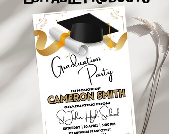Graduation Party Invitation Editable | Modern Grad Invite Template | Printable & Digital Download.