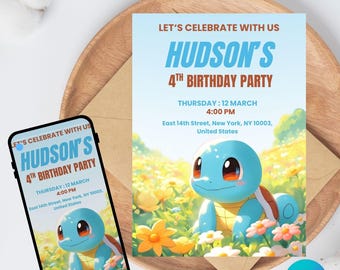Pokémon Birthday Party Invitation Template, Editable Canva Design (5x7), Digital Download.
