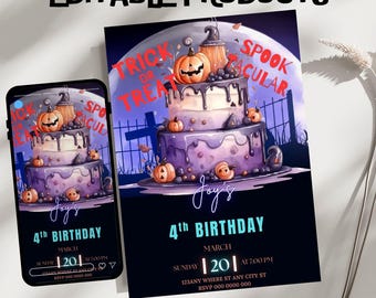 Spooky Birthday Party Invitation Template, Editable Canva Design (5x7), Digital Download.