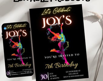 Gymnastics Birthday Invitation Template, Editable Canva Design (5x7), Digital Download.
