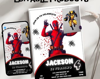 Deadpool Birthday Party Invitation Template, Editable Canva Design (5x7), Digital Download.