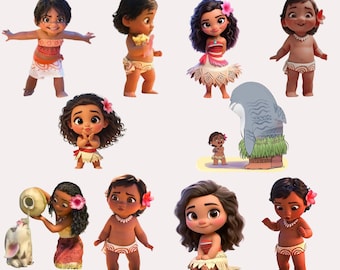 Baby Moana PNG Clipart Bundle, Cartoon Characters, Transparent Background (Digital Download)