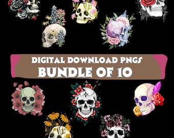 Floral Skull PNG Bundle | Gothic Boho Clipart (Digital Download)