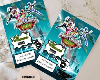 Power Rangers Birthday Party Invitation Template, Editable Canva Design (5x7), Digital Download.