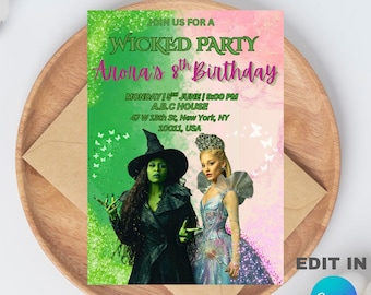 Wicked Birthday Party Invitation Template, Editable Canva Design (5x7), Digital Download.