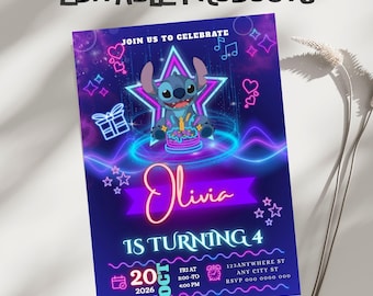 Stitch Birthday Party Invitation Template, Editable Canva Design (5x7), Digital Download.