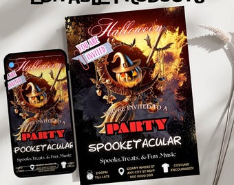Halloween Party Invitation Template, Editable Canva Design (5x7), Digital Download.