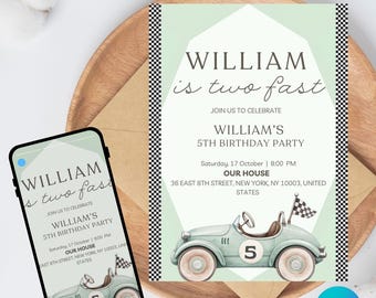 Race Cars Birthday Party Invitation Template, Editable Canva Design (5x7), Digital Download.