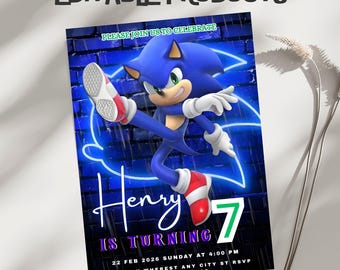 Editable Sonic Birthday Invitation | Blue Speed Theme Party Invite (Digital Download)