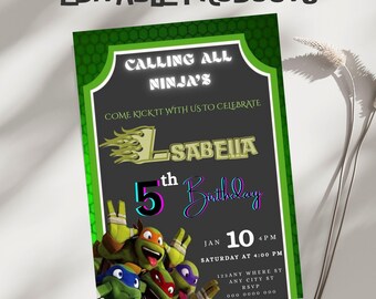 Ninja Birthday Party Invitation Template, Editable Canva Design (5x7), Digital Download.