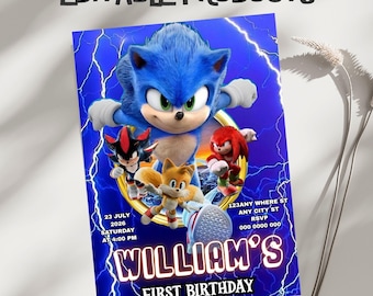 Sonic The Hedgehog Birthday Party Invitation Template, Editable Canva Design (5x7), Digital Download.