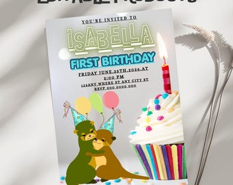 Otter Birthday Invitation Template | Editable Canva First Birthday Invite (Digital Download)