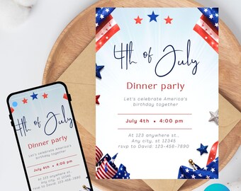 4th of July Dinner Party Invitation Template (Editable)