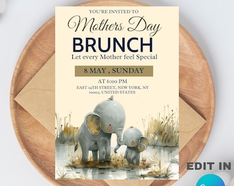 Mother's Day Brunch Invitation Template, Editable Canva Design (5x7), Digital Download.