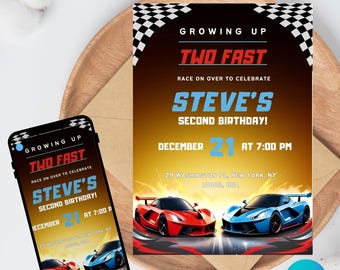 Race Cars Birthday Party Invitation Template, Editable Canva Design (5x7), Digital Download.