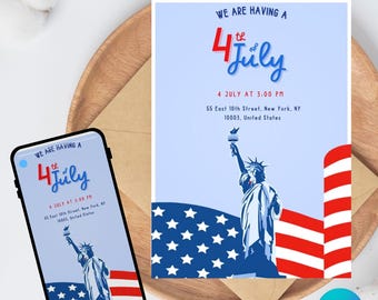 4th of July party invitation Template, Editable Canva Design (5x7), Digital Download.