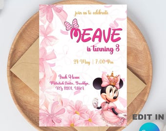 Minnie Mouse Birthday Party Invitation Template, Editable Canva Design (5x7), Digital Download.