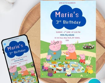 Peppa The Pig Birthday Party Invitation Template, Editable Canva Design (5x7), Digital Download.