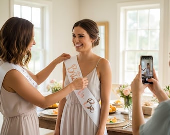 Conjunto de fajas para la futura novia en oro rosa, decoraciones para la despedida de soltera del equipo de la novia.