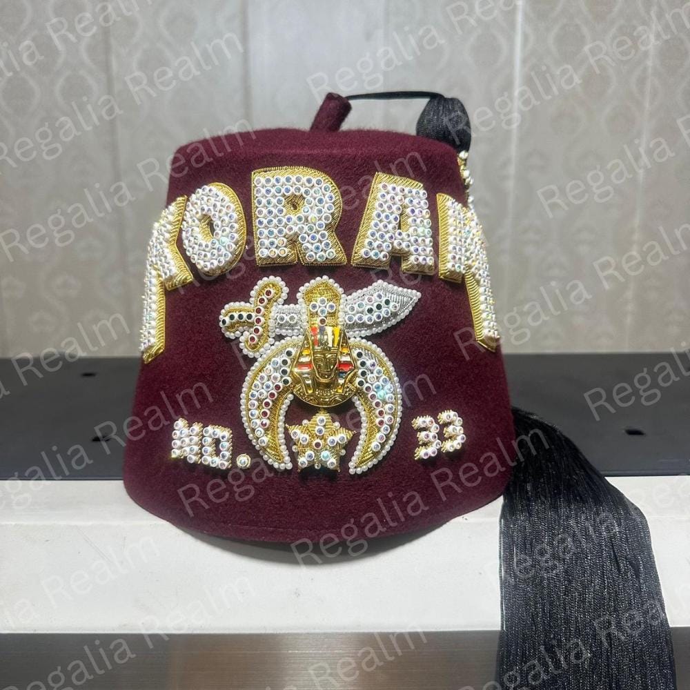 Koran Temple Shriner Fez Hat 3 Row, Hand Embroidered Maroon Fez, Custom ...