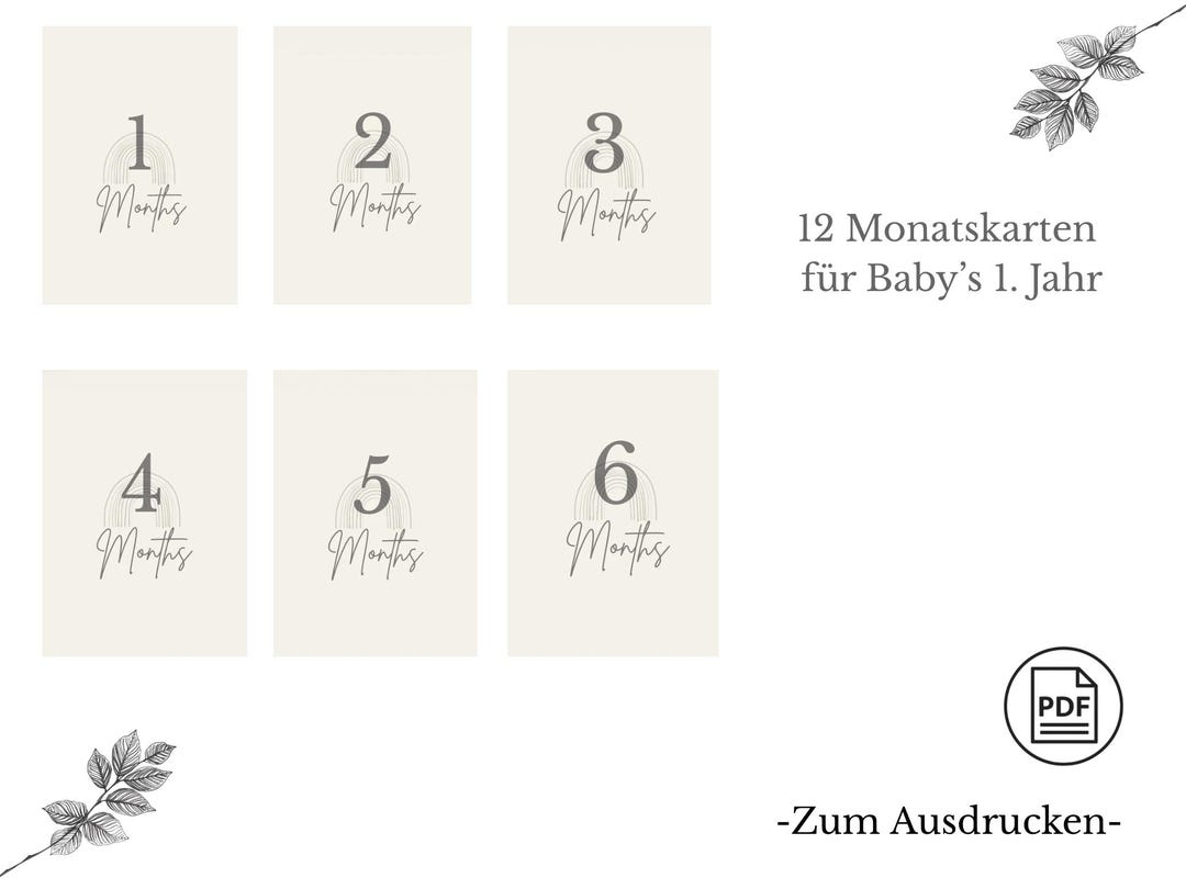 12 Baby Monthly Milestone Cards for Photos & Memories, PDF Download ...