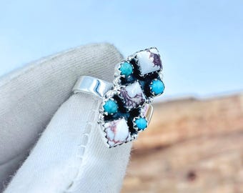 Turquoise Wild Horse Magnesite Statement 925 Sterling Silver Ring, Boho Artisan Gemstone Jewelry