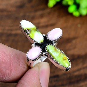 Palomino Turquoise with pink conch shell Ring | 925 Sterling Silver Boho Western Statement Jewelry