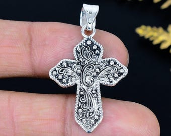Oxidized Sterling Silver Cross Pendant | Gothic Religious Jewelry