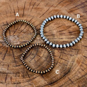 Armband i kopparpärlor i navajo-stil, 3 mm till 9 mm kulpärlor i stretch, stapelbara smycken