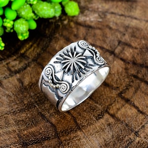 希少　ヴィンテージ　シルバー　925 サンバースト　バンド　リング　アメリカ Sunburst Ring - Etsy