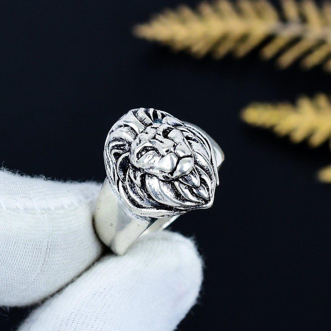 SV925 Lionリング 925 Sterling Silver Lion Ring for Men, King Signet Leo Zodiac