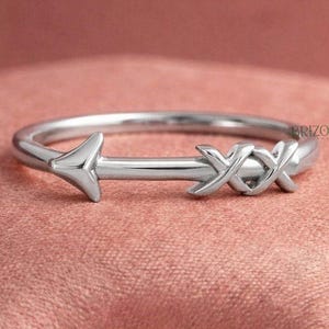 14K White Gold Arrow Ring Minimalist Wrap Arrow Ring Dainty Open Ring Adjustable Stackable Ring Unique Jewelry Gift for Her