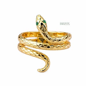 Grüner Moissanit Schlangenring, Massiver Gold Serpent Schmuck mit Rundschliff Steinen