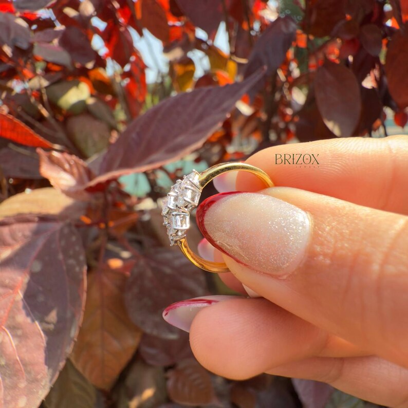 Princess Cut Lab Grown Diamond Ring 14K Yellow Gold Cluster Engagement ...