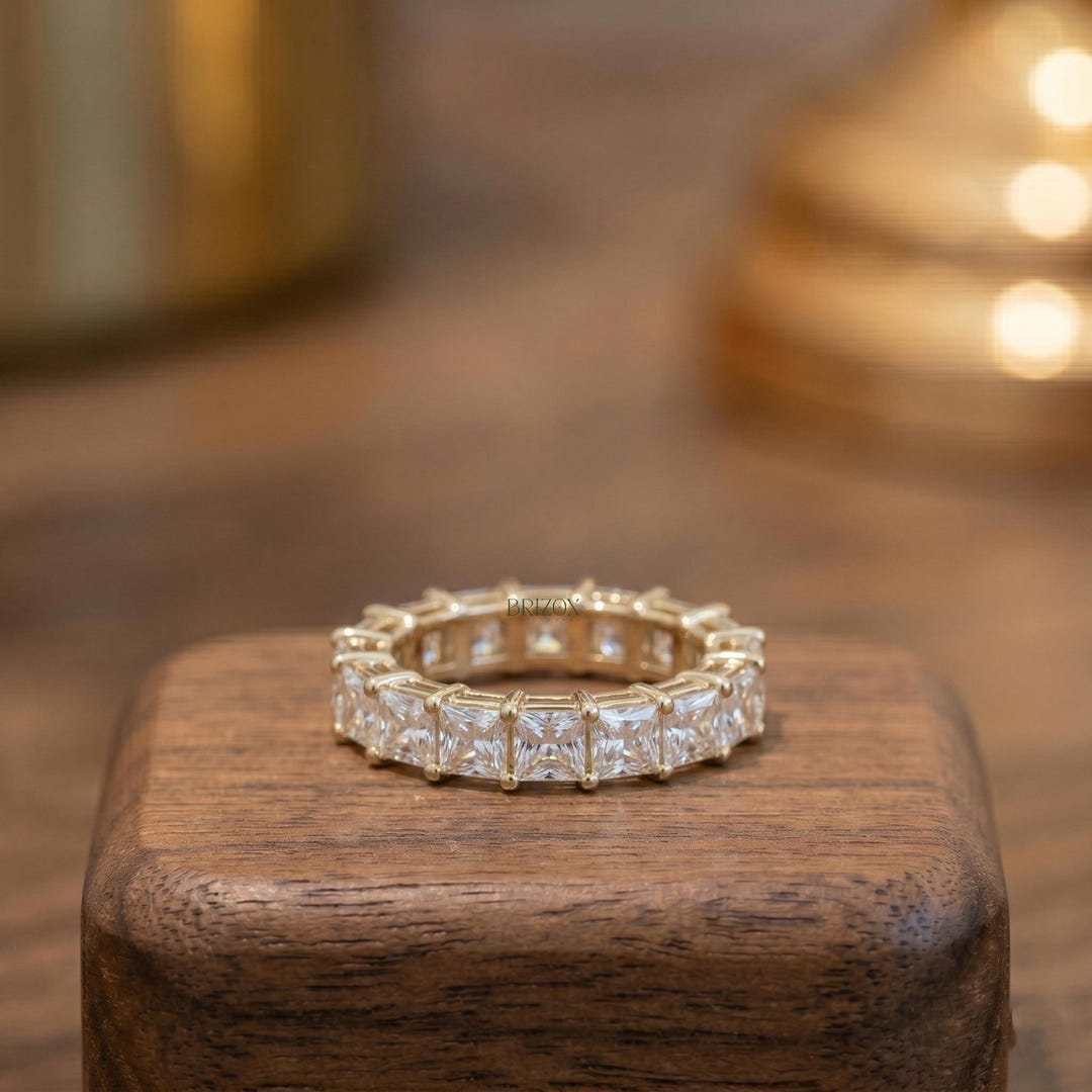 Princess Cut Moissanite Eternity Band 14K Yellow Gold Full Eternity ...