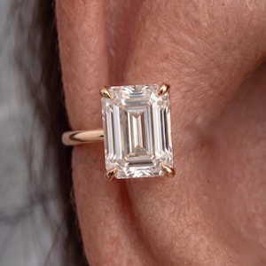Emerald Cut Ear Cuff No Piercing Moissanite Diamond Ear Cuff 14K Rose Gold Minimalist Statement Ear Cuff Gift for Her Women