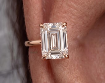 Emerald Cut Ear Cuff No Piercing Moissanite Diamond Ear Cuff 14K Rose Gold Minimalist Statement Ear Cuff Gift for Her Women