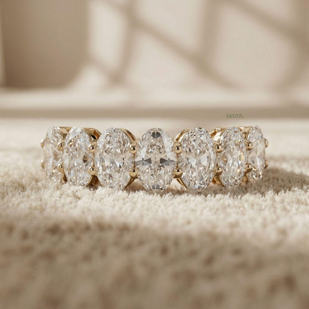 Oval Moissanite Half Eternity Ring 14K Yellow Gold Oval Cut Wedding ...