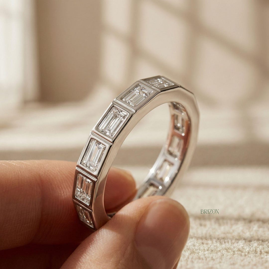 14K White Gold Baguette Diamond Eternity Band Lab Grown Baguette ...