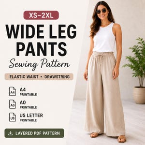 Wide Leg Pants Sewing Pattern | Elastic Waist Palazzo Trousers (Digital Download)