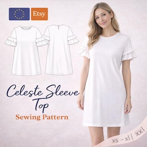 Kleid mit Rüschenärmeln Schnittmuster PDF | Frauen Flowy Top Muster | XS - XXL einfaches Schnittmuster | Mehrschichtiges Flatterärmelkleid Digital Download