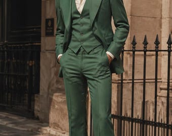 Retro Green Men's Suit | 70s Flared Pants Suit | Vintage Style 3 Piece Suit | Groom Wedding Suit | Disco Fashion