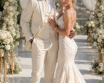 Men's Ivory 3-Piece Suit – Handmade Formal Wedding Attire, Gentleman's Outfit Summer Wedding Look Elegant Beach , Groom Suit
